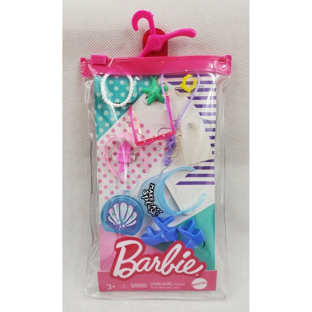 Barbie Doll Fashion Summer Accessory Pack Sun Visor Sandals Sunglasses Handbag